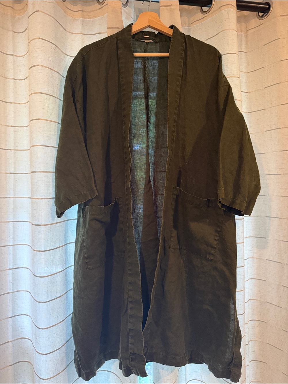 Eileen Fisher Olive Open-Front Trench Coat